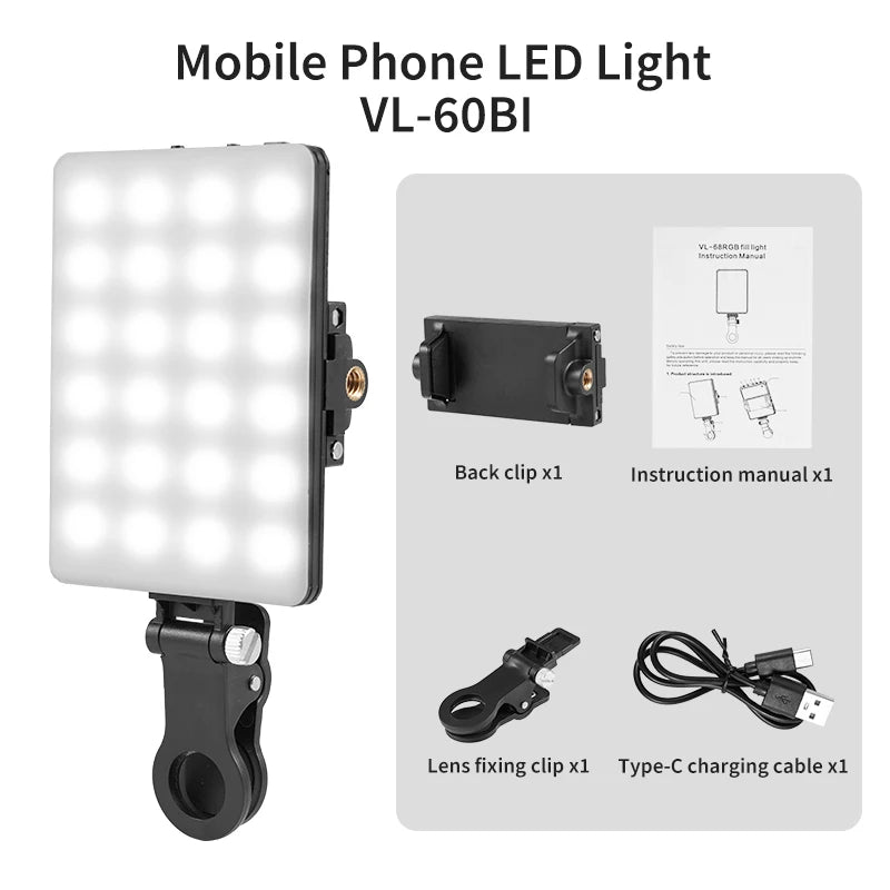 RGB LED Mini Fill Light for Phone & Camera Vlogging