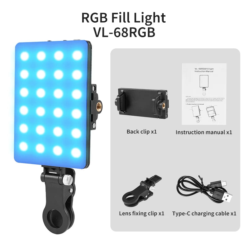 RGB LED Mini Fill Light for Phone & Camera Vlogging